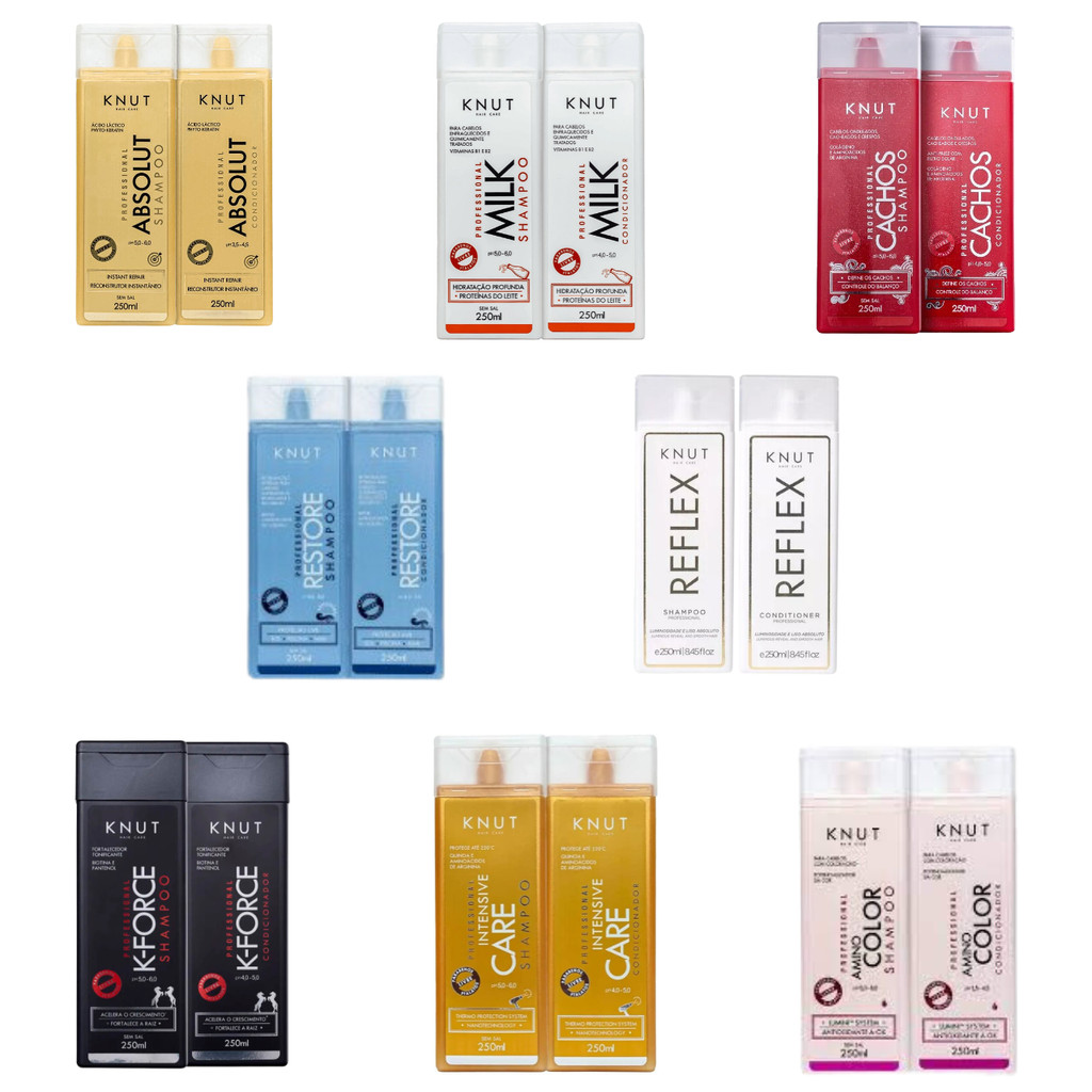 Kit Shampoo + Condicionador 250ml Knut  (Milk Absolut Restore K-Force Amino Color Cachos Intensive Care Reflex)