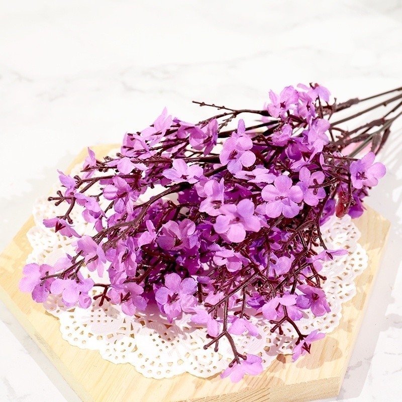 5 Buquês Flor Artificial Cerejeira Mosquitinho Para Decoração Montagem de Arranjos - A-503 Roxo