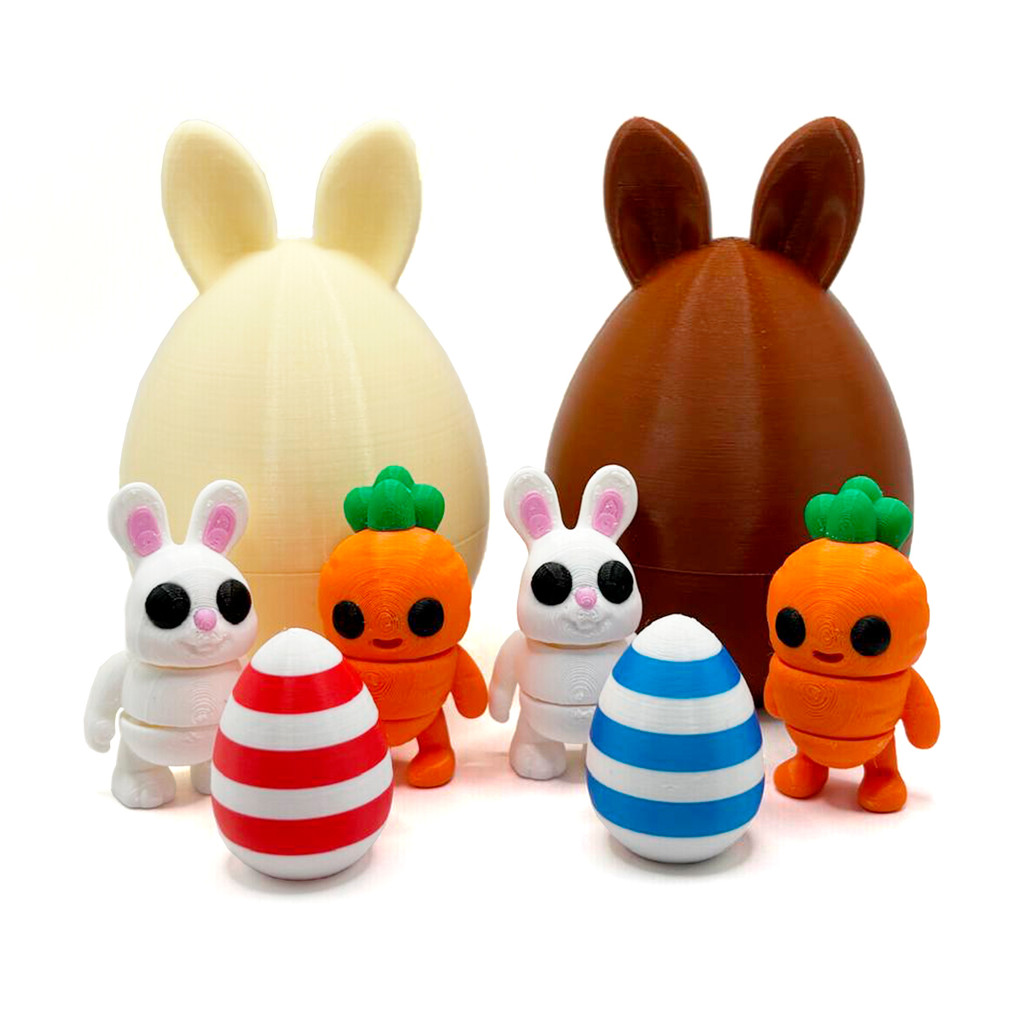Kit Ovo de Páscoa com Coelho e Cenoura Articulados + Ovo Colorido (sortido) – Brinquedo Infantil