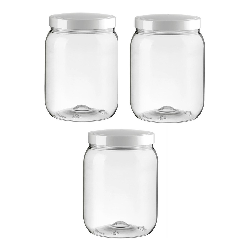 Kit 03 Pote Hermético De Plástico Cristal Com Tampa 1 Litro Mantimento Organizador