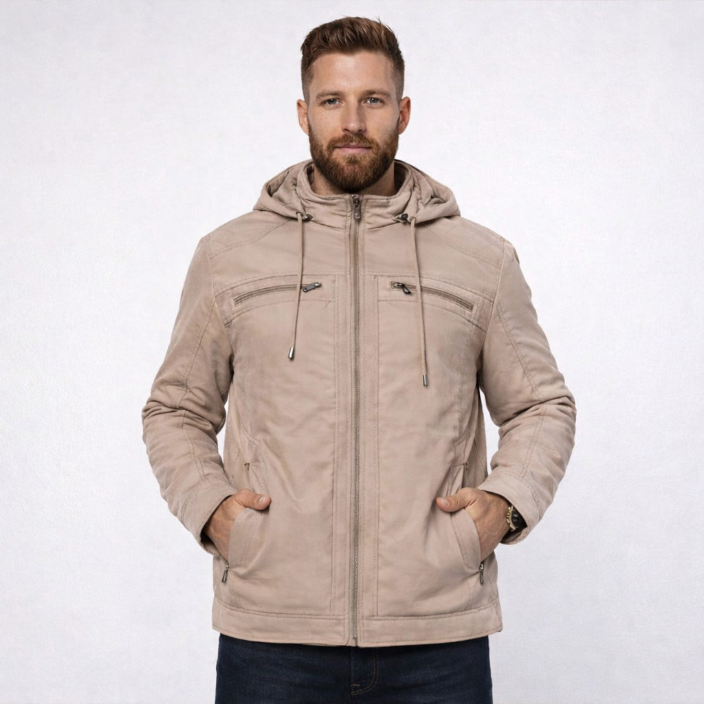 Jaqueta Masculina Sarja Forrada Peluciada Capuz Removível Luxo Frio Intenso