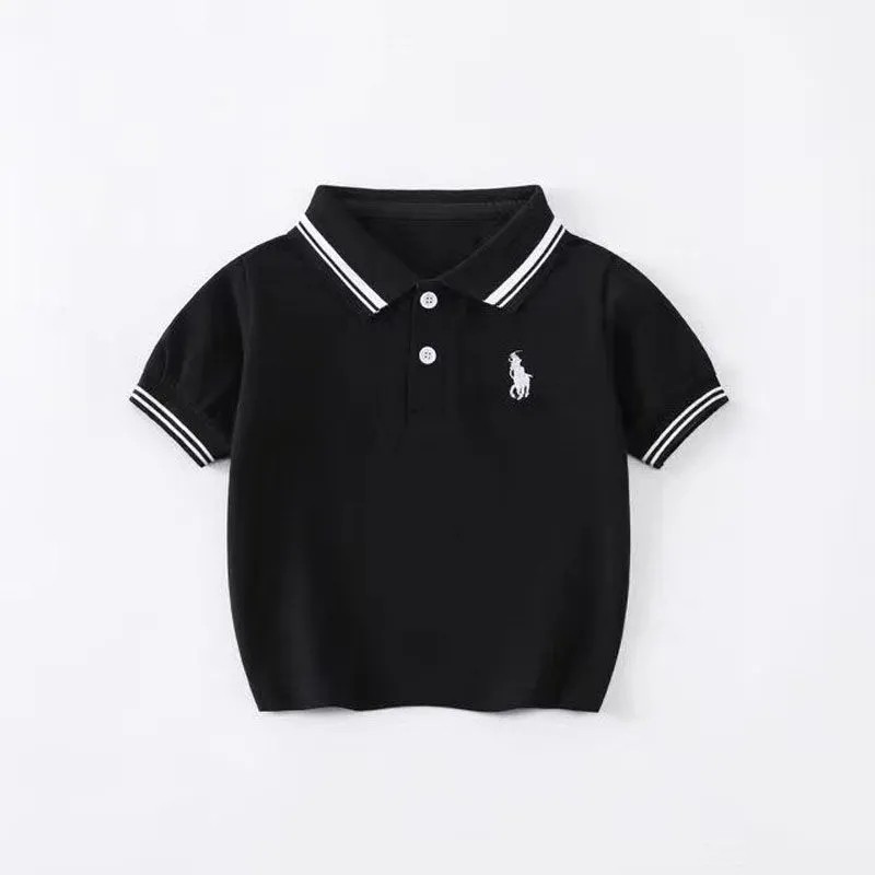 Meninos camisa POLO de manga curta respirável puro algodão crianças frisado camiseta verão bordado lapela roupas infanti