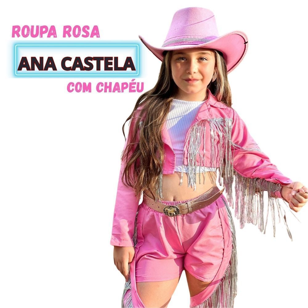 Roupa Rainha de Rodeio Infantil Boiadeira Rosa com Chapéu