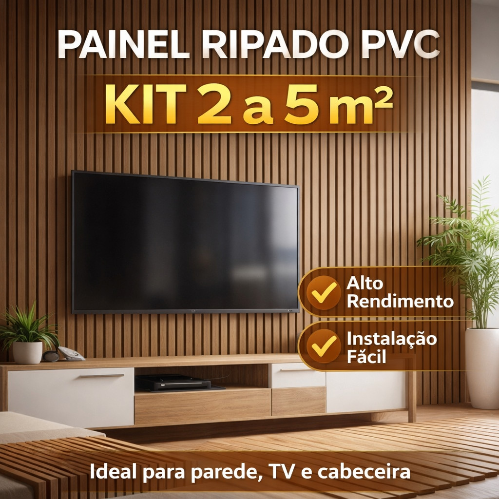 Kit Painel Ripado 35 Unidades PVC Marrom Madeira Luxo 1,01m x 15,5cm Kits 0,5 M² á 1 M²- Revestimento Parede Sala Quarto