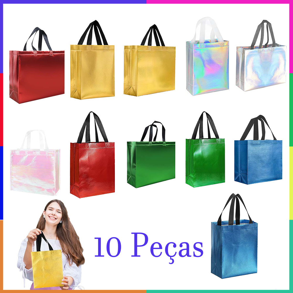 10 Peças, sacolas de presente com alças, tecido não tecido, reutilizável para festa, casamento, festa de casamento em Oferta na Shopee