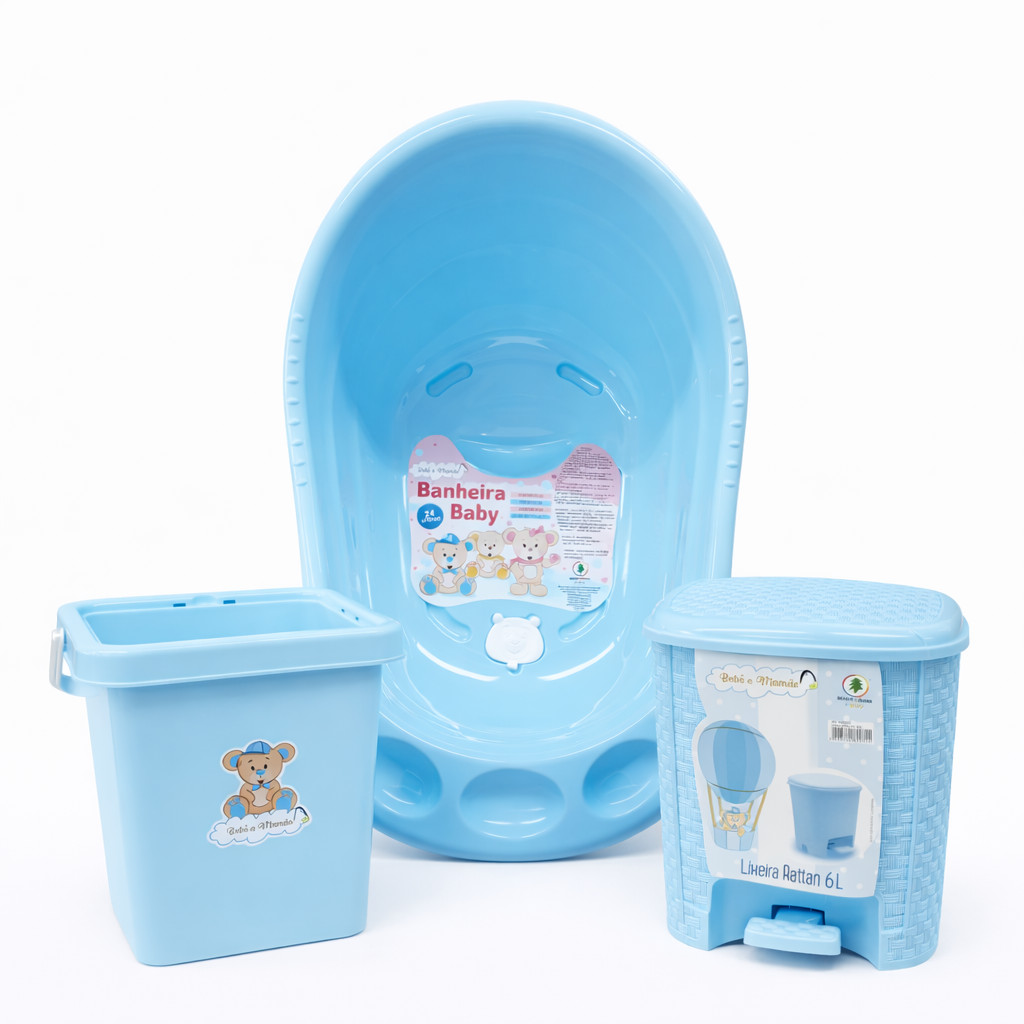 Kit Prático Banheira de Bebê com Balde e Lixeira 03 Peças em Oferta na Shopee