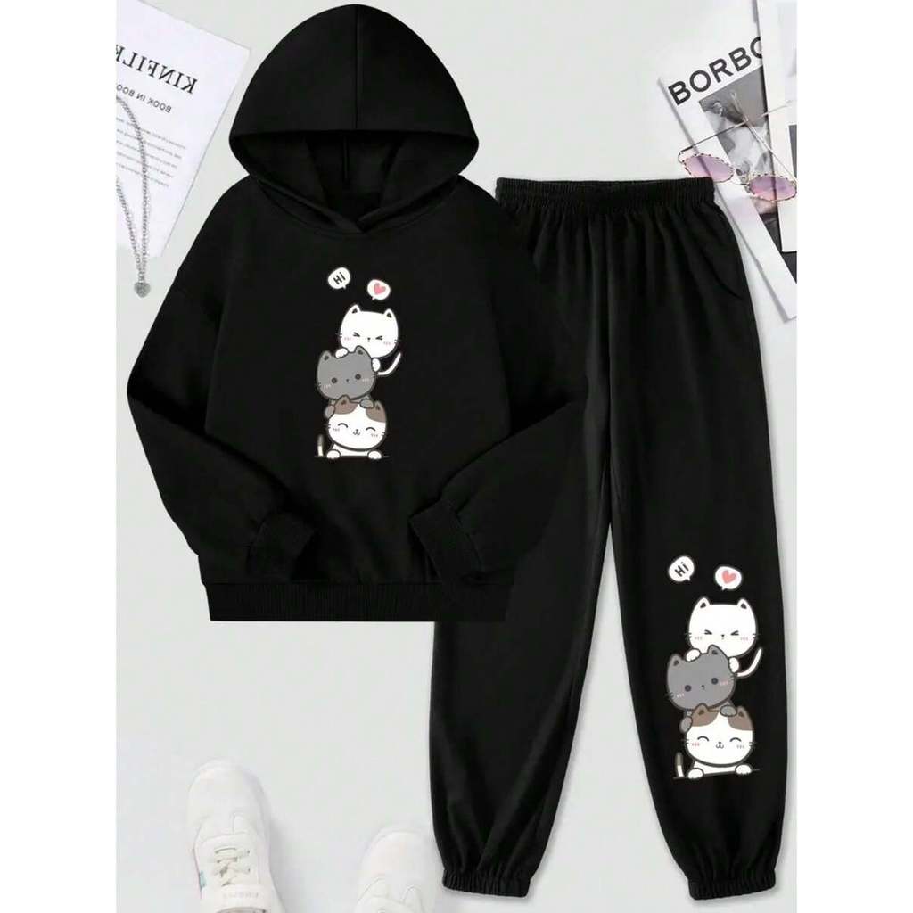 Conjunto Moletom Blusa e Calça De Frio Ocasional Roupa de 2pçs Infantil para Meninas Inverno 2026 Promoção