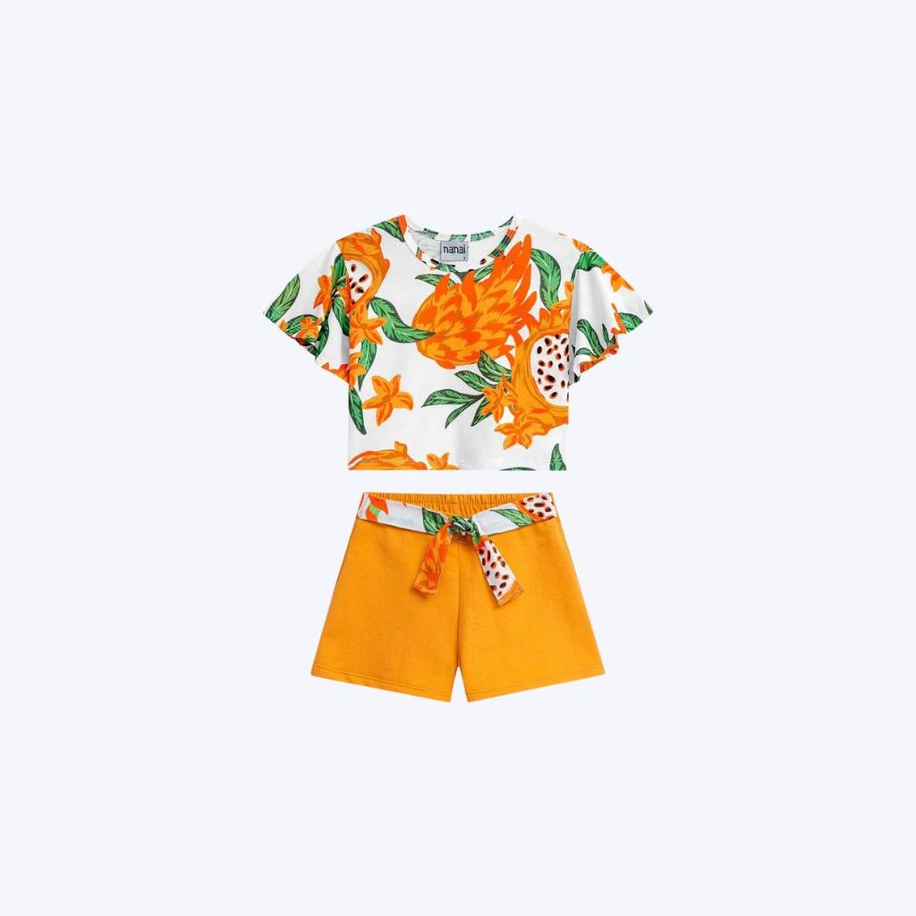 Conjunto Blusa Manga Curta Tropical e Shorts Infantil Menina Nanai 6000276