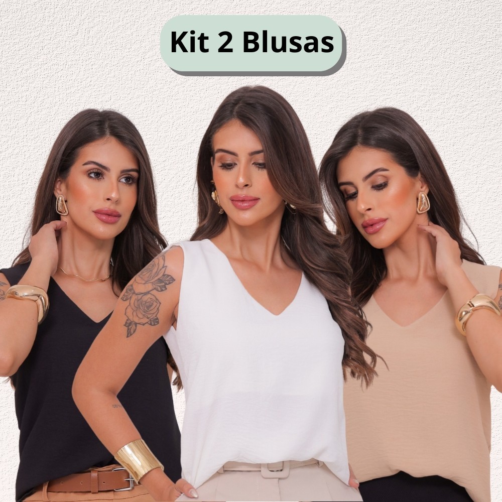 Kit 3 Blusas Regata Feminina Alça Larga Duna Premium Decote V Soltinha em Oferta na Shopee