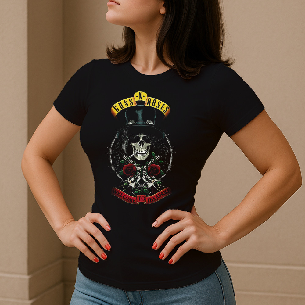 Camiseta Baby Look Estampada Guns N Rose Caveira Lançamento