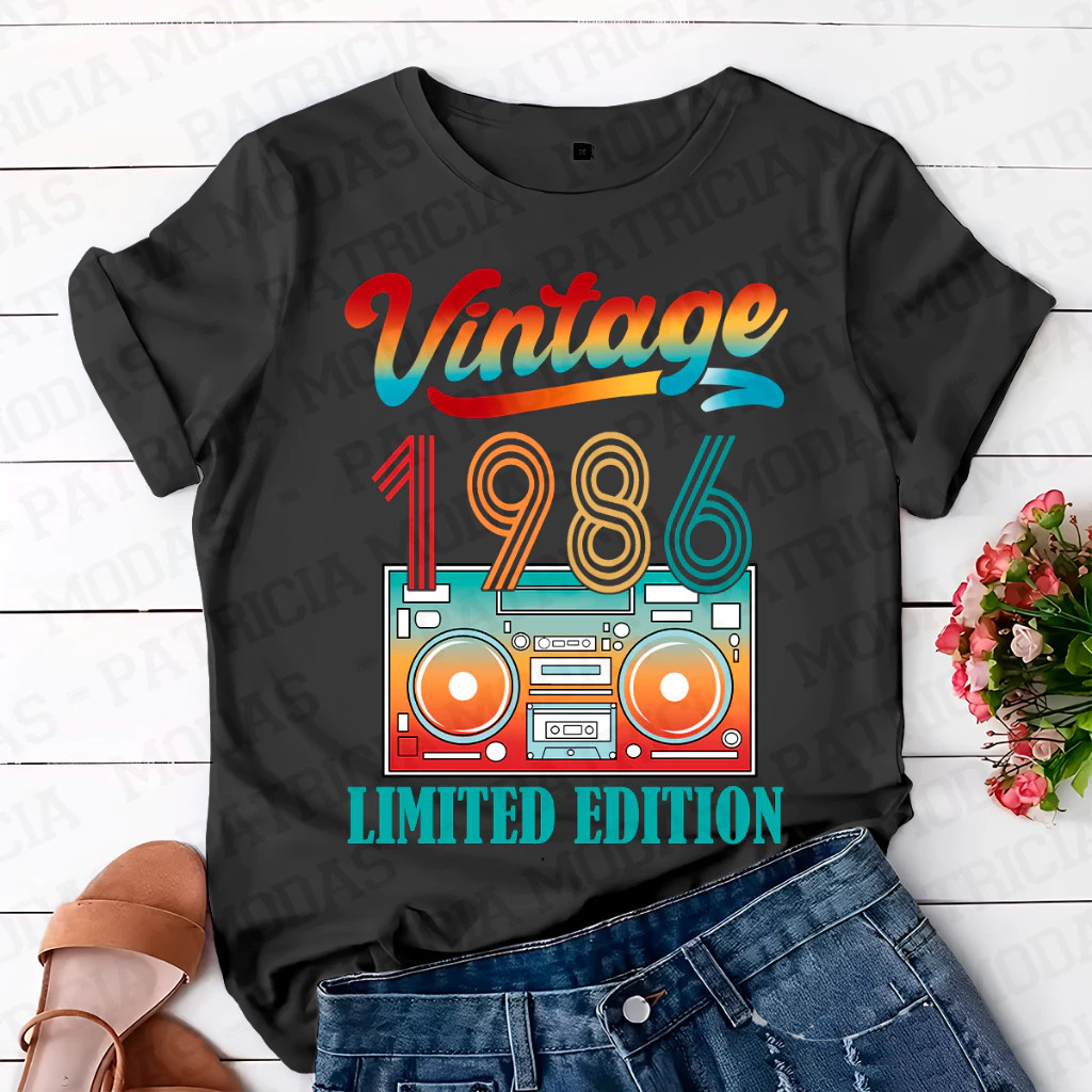 Camiseta Unissex 100% Algodão, Vintage-Limited Edition 1986. P ao GG. T-shirt Verao em Oferta na Shopee