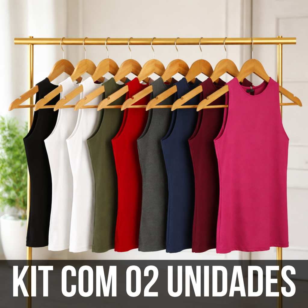 Kit 2 Regatas Blusinha Básica Casual Blusa Feminina Blogueira Para Lazer Esportes Academia Corrida Cores Sortidas