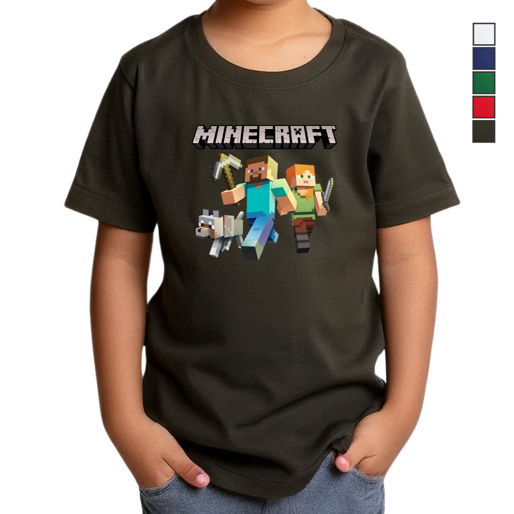 Camiseta Minecraft Infantil Estampa Jogo Criança Camisa Divertida Verão Volta as Aulas