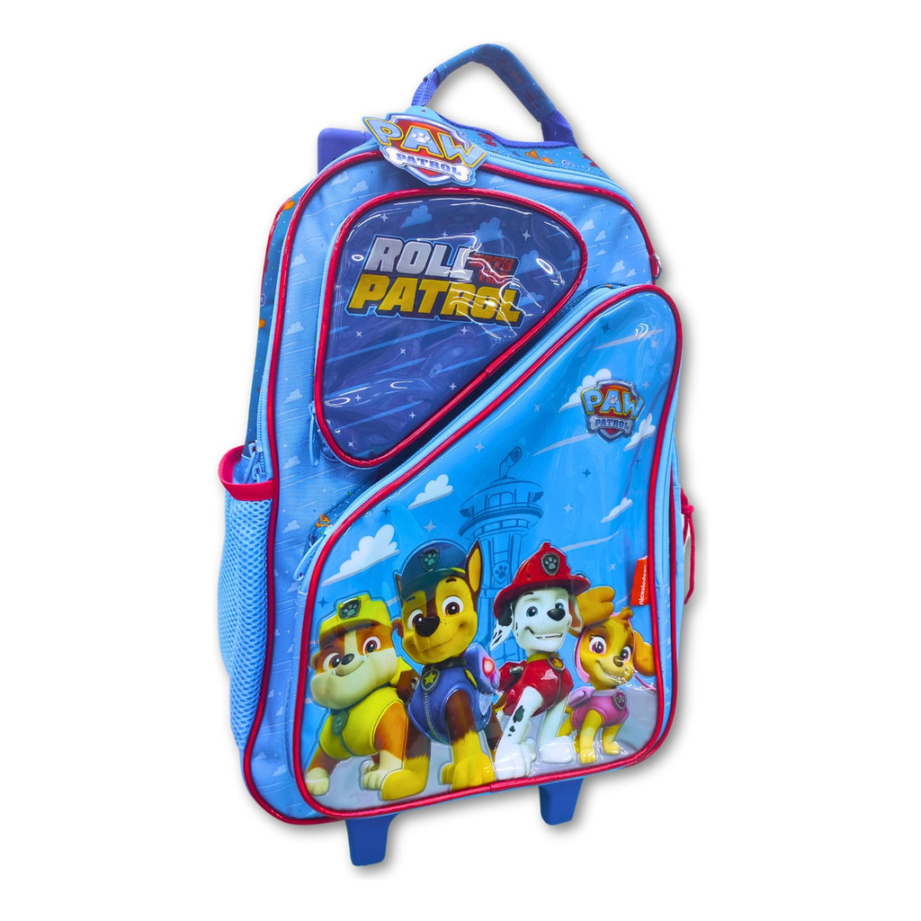 Mochila Infantil Patrulha Canina Com Rodinhas + Alça Ajustável Escolar Criança Azul