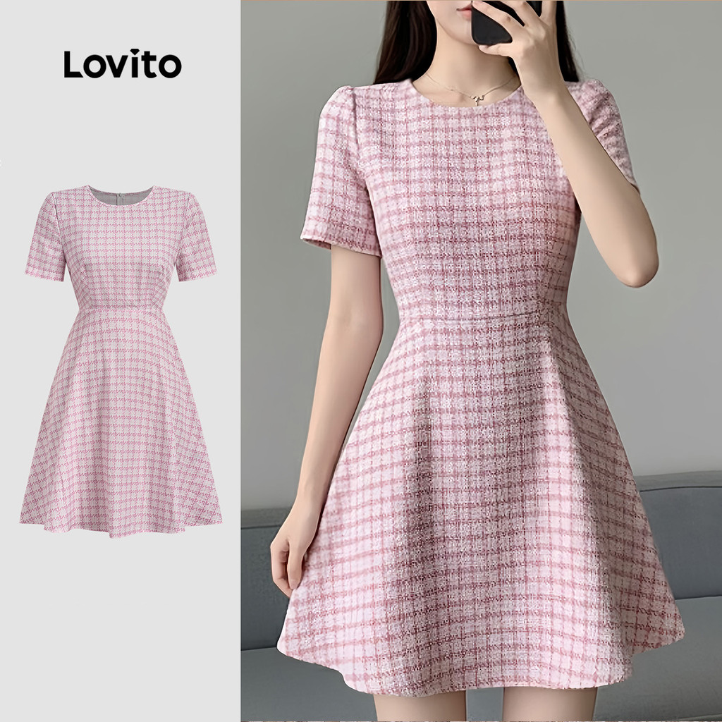 Lovito Vestido Elegante Rosa Com Zíper Dia a Dia Lazer Encontros Viagens Na Primavera/verão Para Mulheres L172LD693