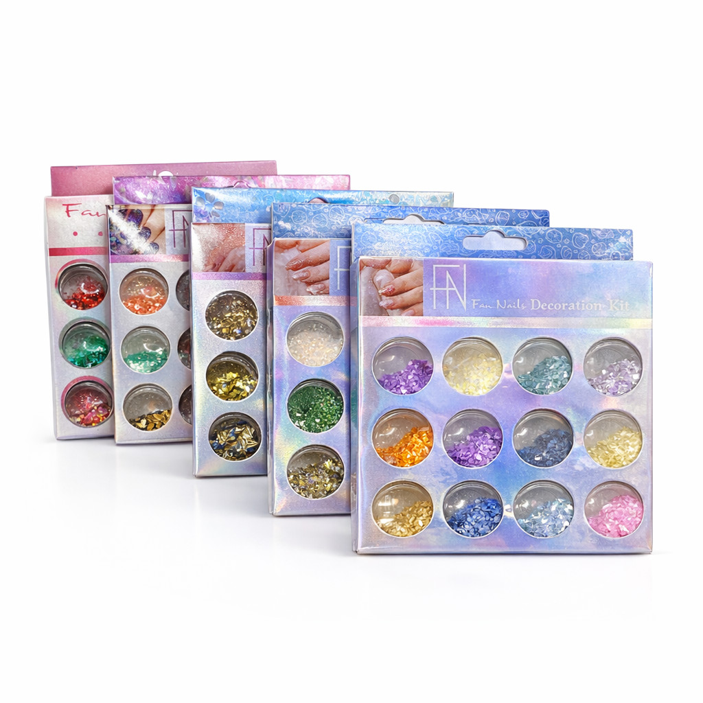 Kit Decoração para Unhas Fan Nails 12 UN (Glitter & Flakes)
