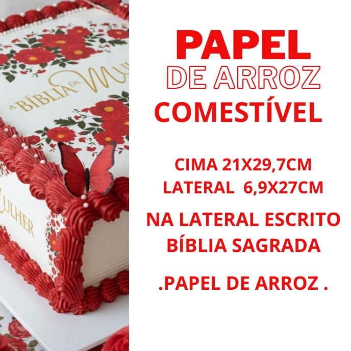 PAPEL ARROZ BIBLIA+ faixa lateral  VERMELHA  COMESTIVEL BOLO FESTA borboletas para  DECORAÇÃO