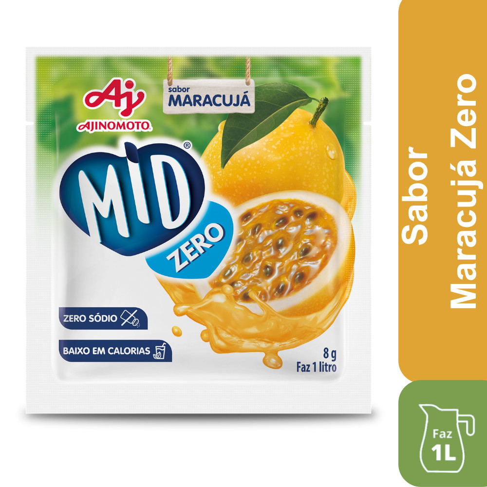 Kit Refresco em Pó MID® Zero Sabor Maracujá Com 5 Unidades de 8g em Oferta na Shopee