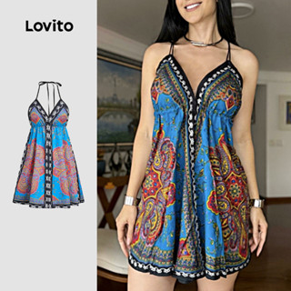 Lovito  Vestido Boho para Primavera/verão para Mulheres. LBL32338 em Oferta na Shopee