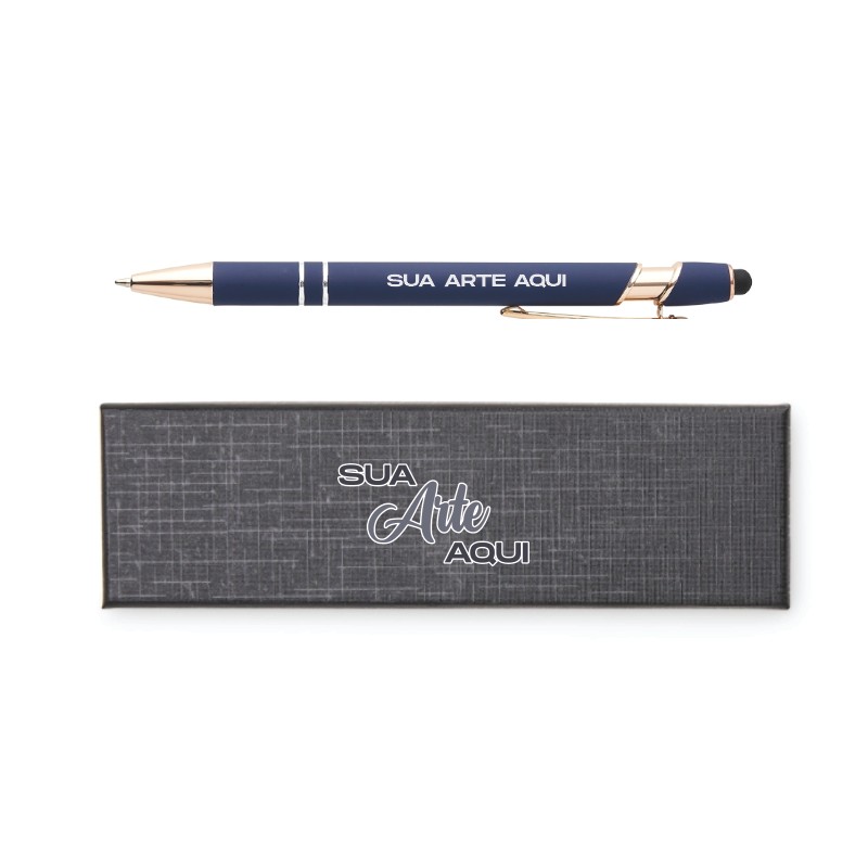 Estojo e Caneta metálica touchscreen, esferográfica azul 1.0mm Personalizada, ícone, logo, nome