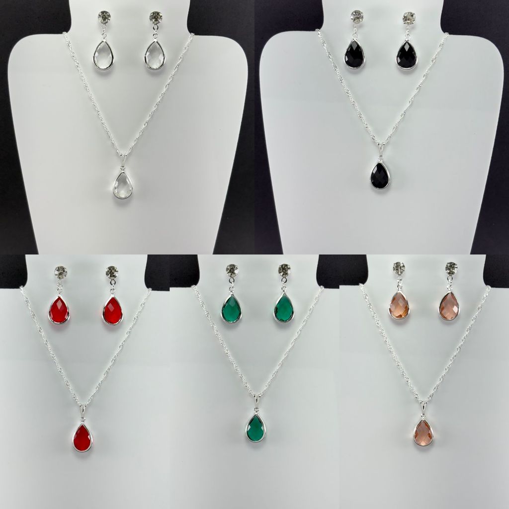 Conjunto de Brinco e Colar Gota Colorido Banhado a Prata 925, Delicada e Brilhant em Oferta na Shopee