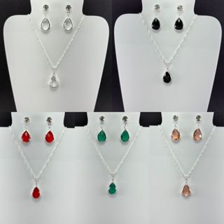 Conjunto de Brinco e Colar Gota Colorido Banhado a Prata 925, Delicada e Brilhant em Oferta na Shopee