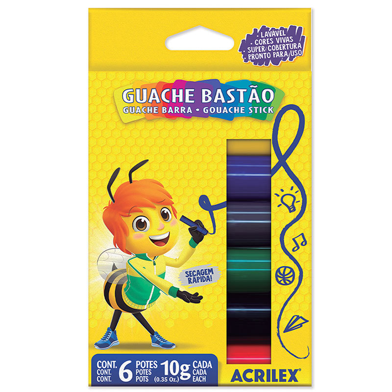 Tinta guache bastão 6 cores 02007 Acrilex em Oferta na Shopee