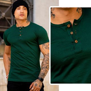 Camiseta Masculina Henley Camisa Gola Padre c/ 3 Botões em Oferta na Shopee