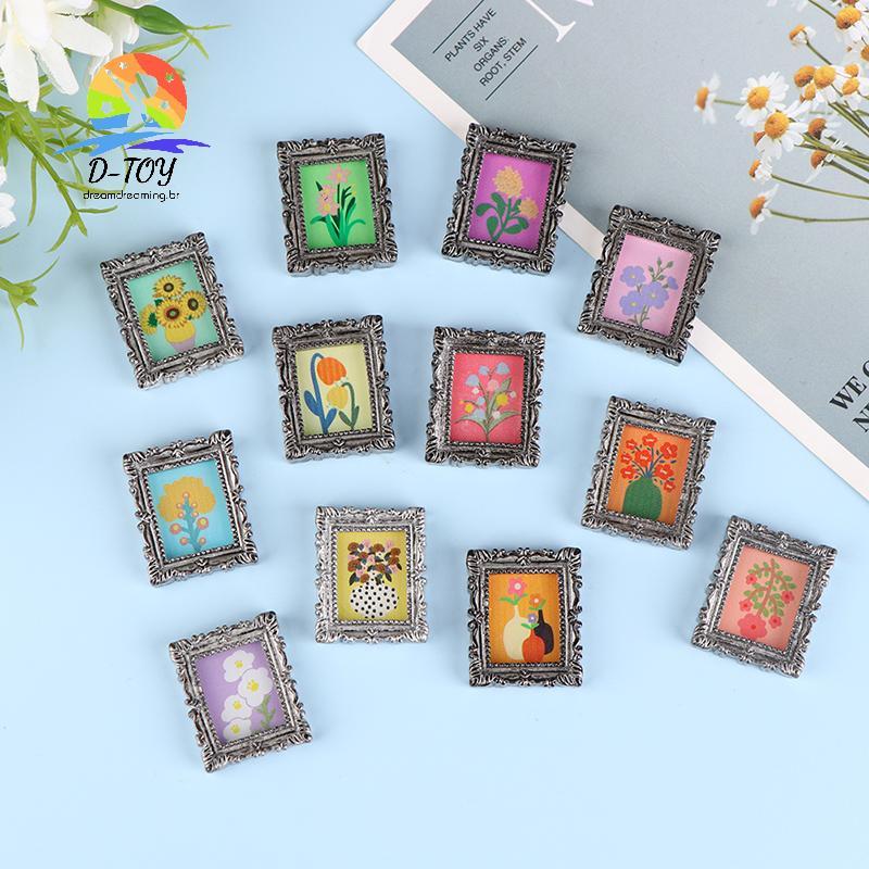 D-2 Peças Casa De Bonecas Em Miniatura 1 : 12 Moldura Antiga Manny Quadro Pintura A Óleo Diy Acessórios De Decoração De