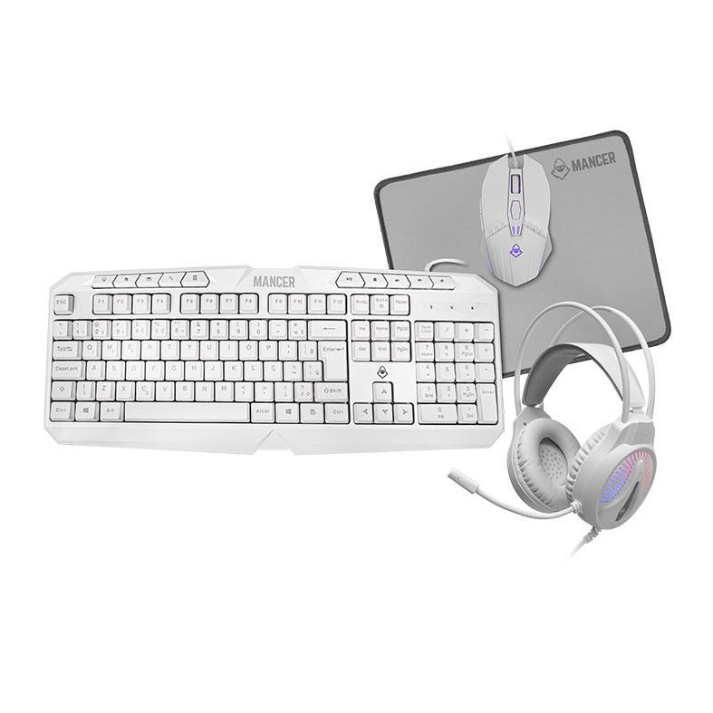 Combo Gamer Mancer ORC V2 4x1: Teclado ABNT2, Mouse 6400DPI, Mousepad, Headset 40mm, Branco em Oferta na Shopee