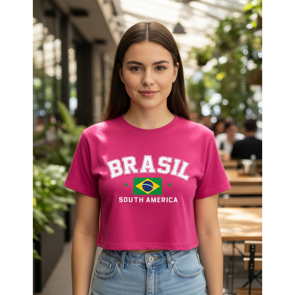 Cropped T Shirt Camisa Camiseta Blusa Feminina Copa Do Mundo Brasil Selecao Time Futebol Academia Crossfit Esporte