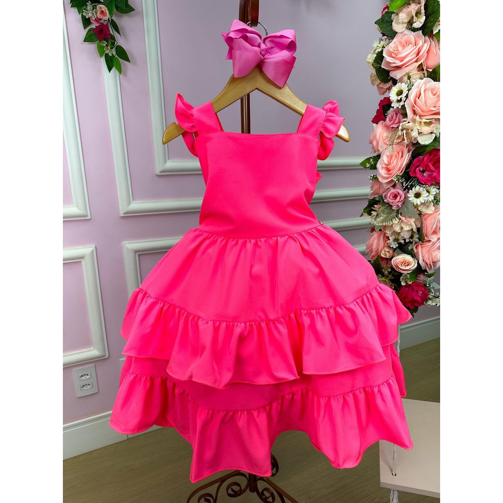 Vestido Banana Club Mariana Modinha Rosa Neon