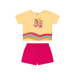 Conjunto Infantil Menina Ombro Deslocado Elian Amarelo