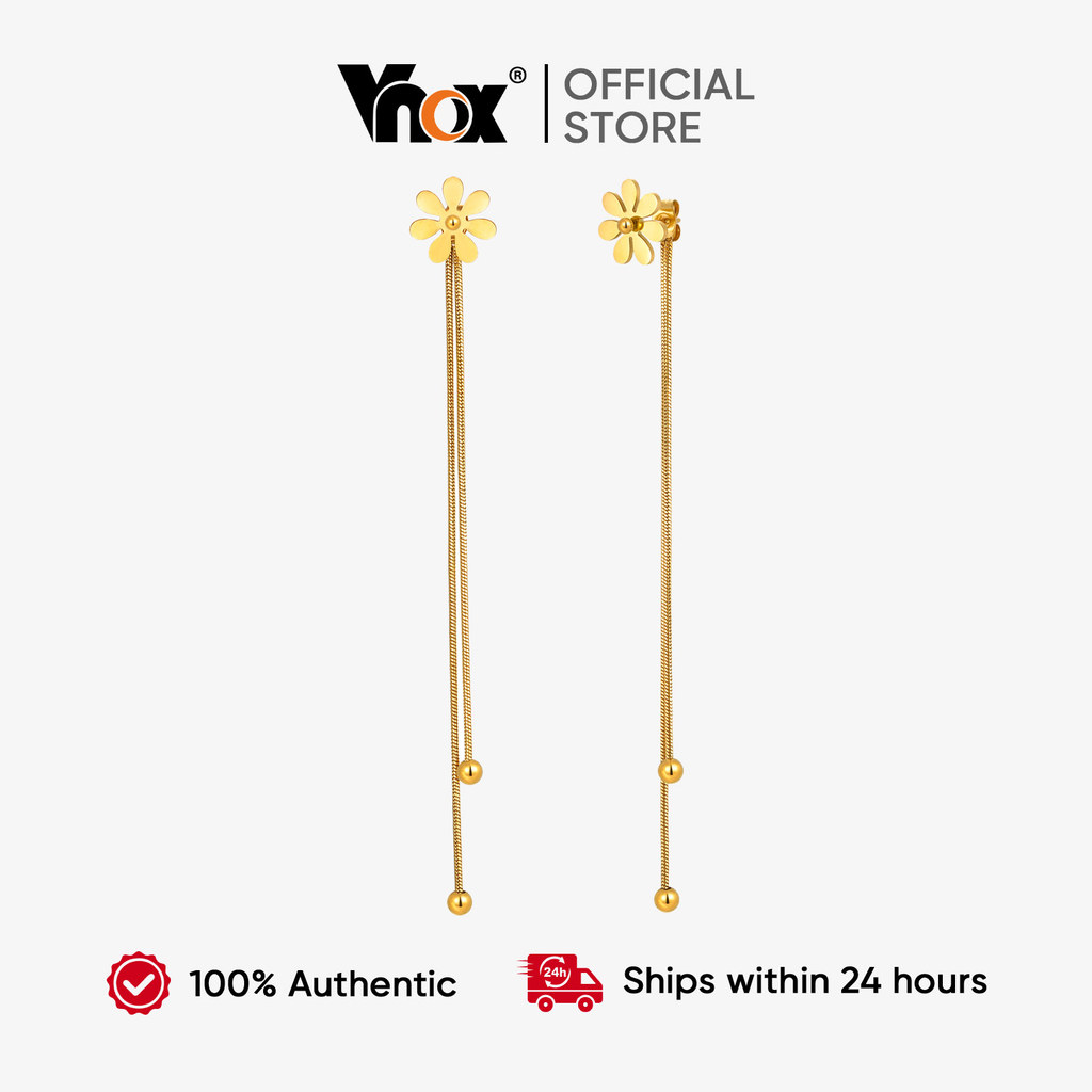Brincos Longos Com Borla Margarida Em Aço Inoxidável Dourado Vnox – Fios Para Mulheres E Meninas