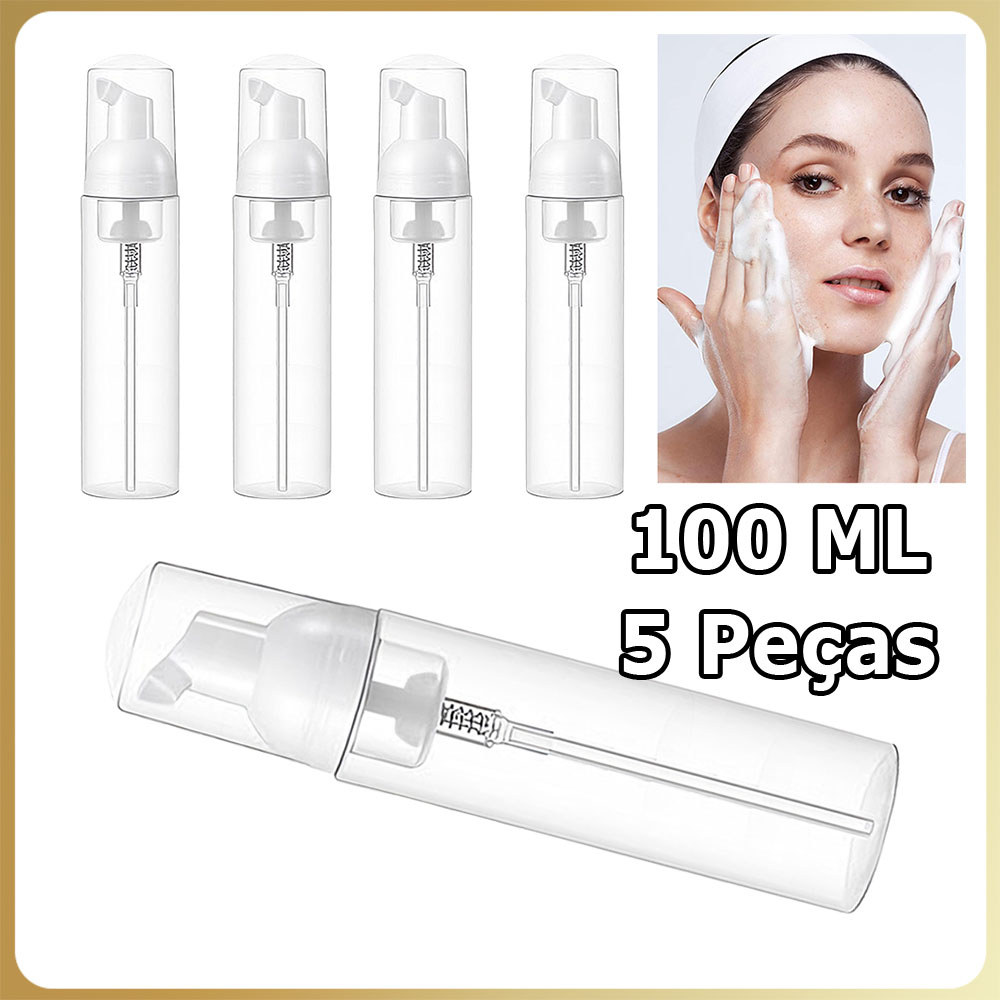 5x Frasco com bomba recarregável frasco de espuma de plástico transparente para viagem frasco com bomba de espuma 100ml