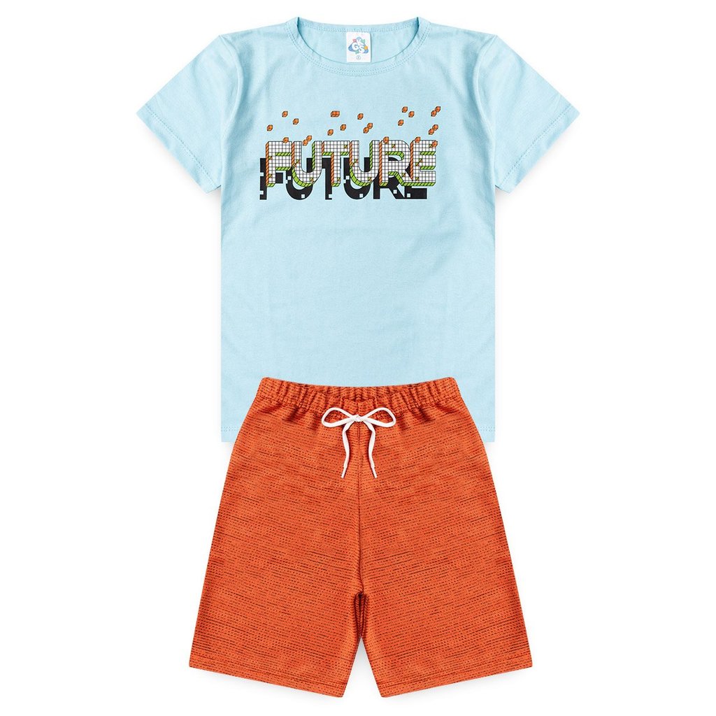Conjunto Infantil de Verão para Menino Future Camiseta Confortável Meia Malha Bermuda Moletinho - GKS