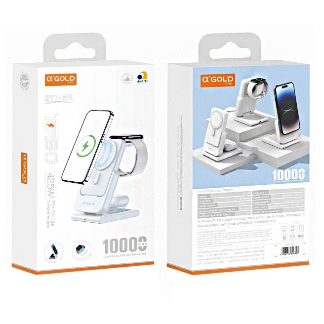 Carregador Indução Turbo 42.5W Power Bank 10000mAh Sem Fio 4 em 1 BTE-88