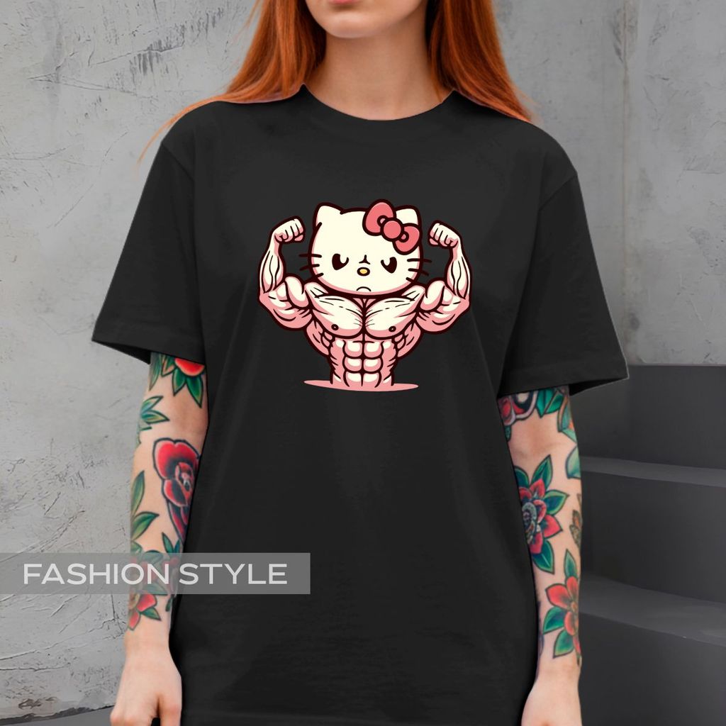 Camiseta Treino Academia Hello Kitty Maromba Estampa Muscle Girl Gym Rat Fisiculturismo Shape Inexplicável Engraçada