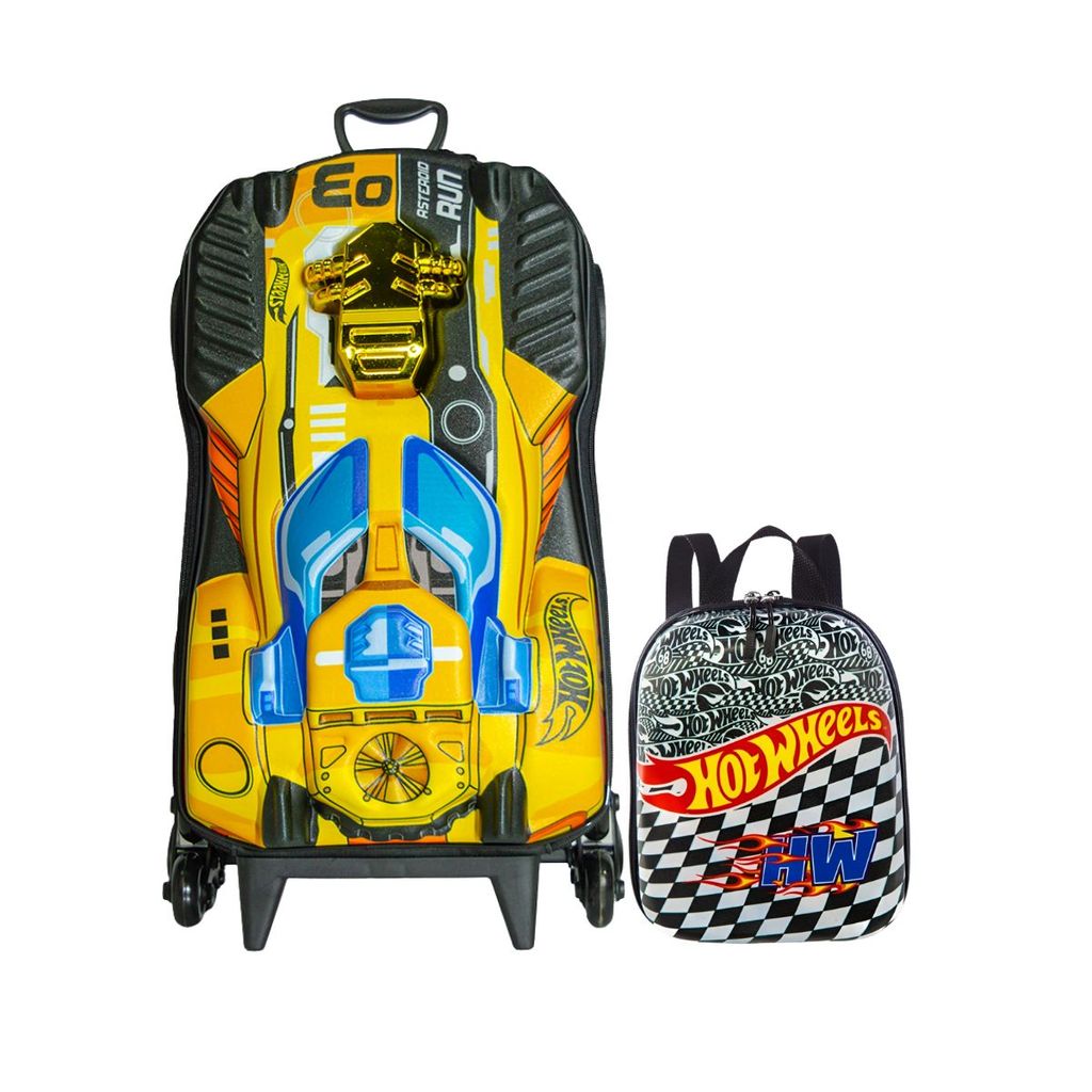Kit Mochila Rodinhas Hot Wheels Kids Mala 360 e Mochila P 3D