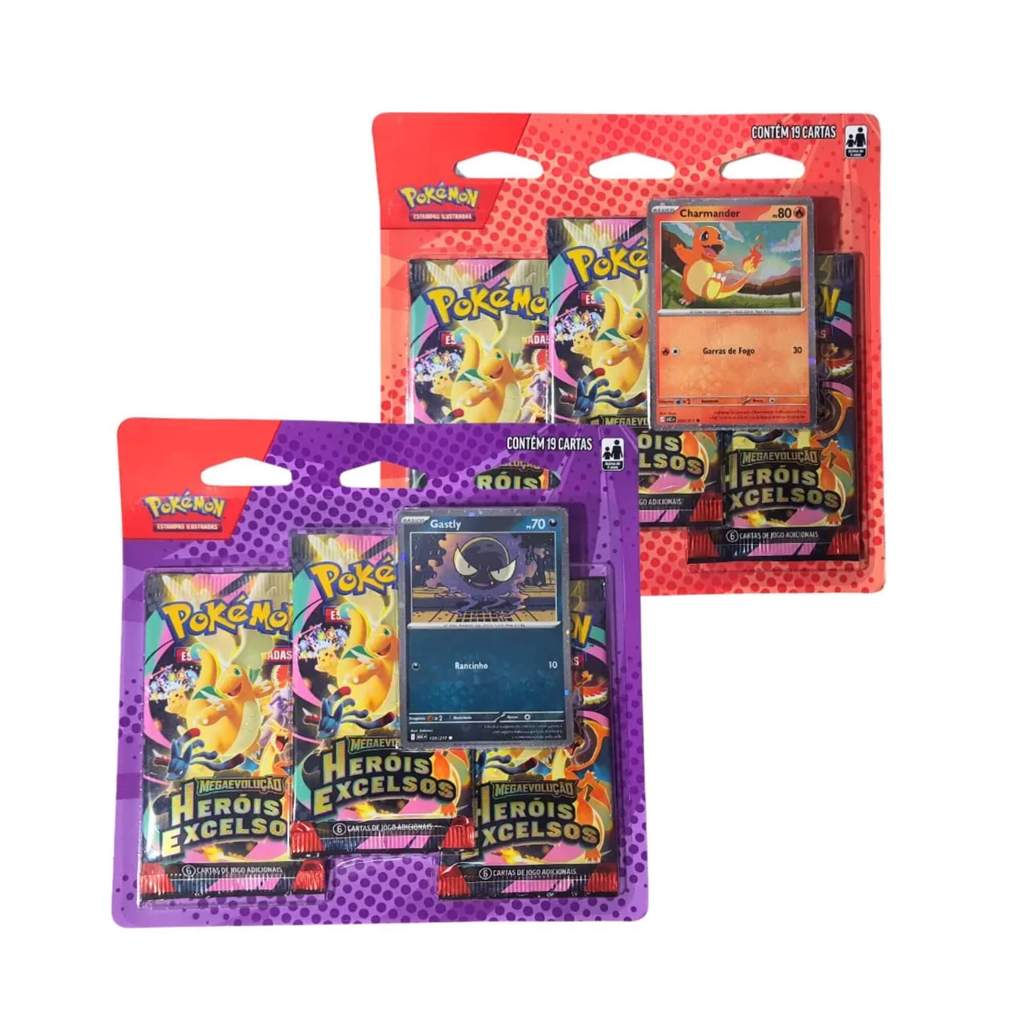 Pokemon Blister Triplo Megaevolução 2.5 - Heróis Excelsos - Gastly e Charmander Copag - 36442 em Oferta na Shopee