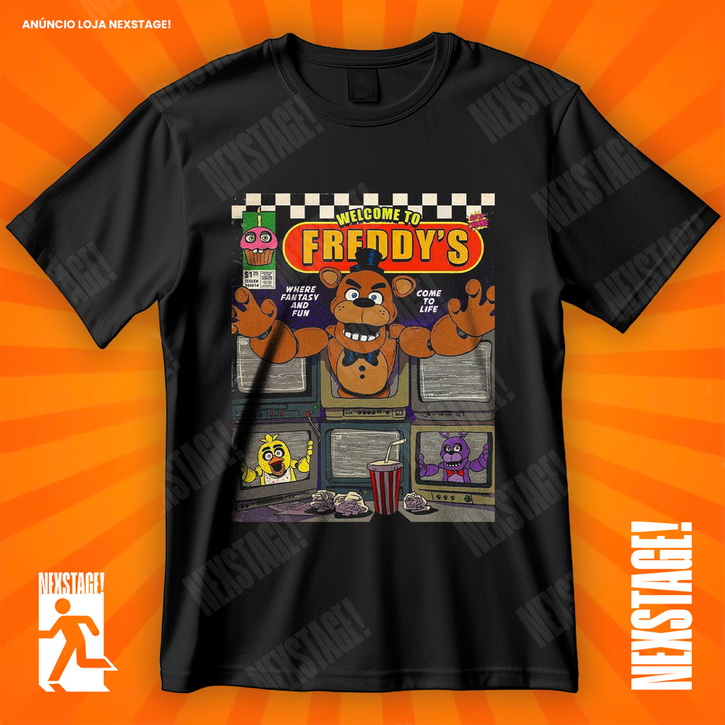 Camiseta Five Nights at Freddy's Welcome To Blusa De Jogo Game Terror Geek Camisa 100% Algodão Adulto Plus Size Infantil