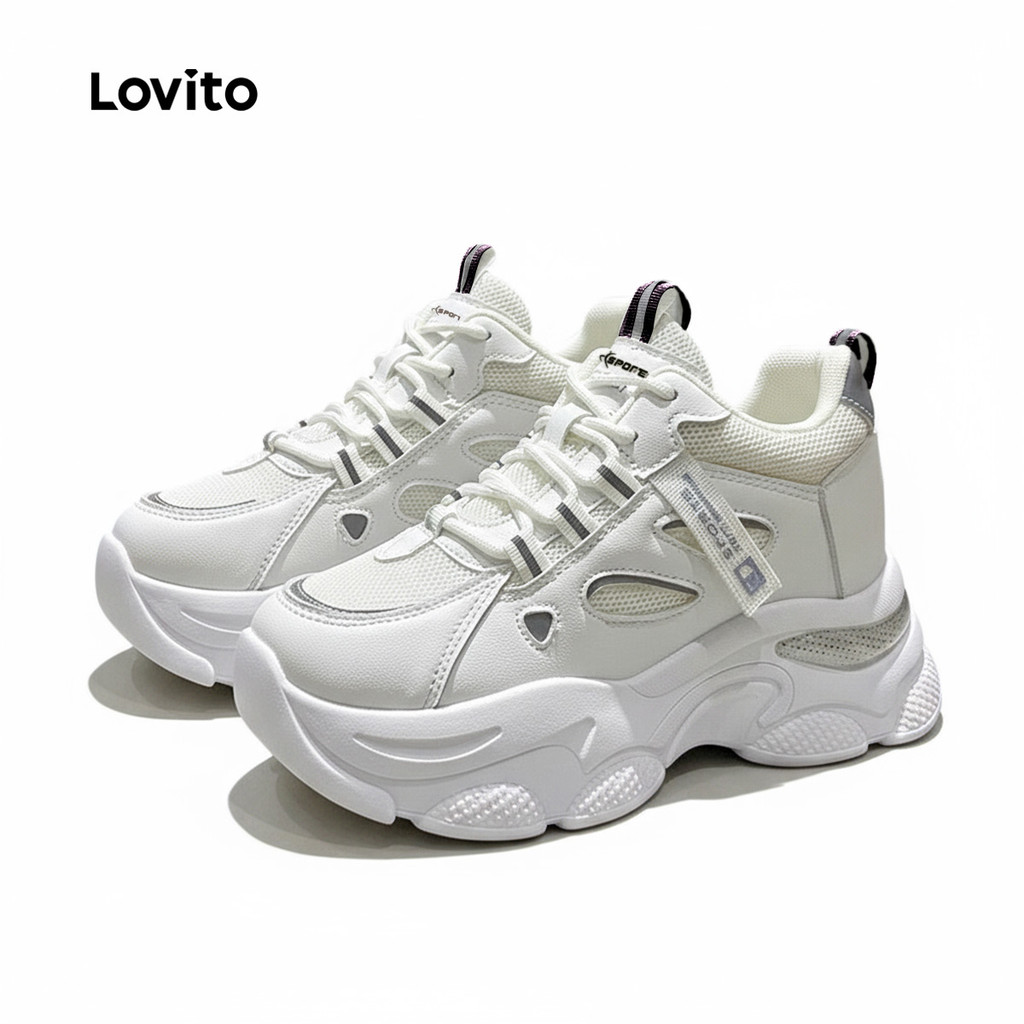 Lovito Tenis Esportivo respirável malha solado grosso elevação interna anti-derrapante alto Pickleball Mulheres LFA57278 em Oferta na Shopee