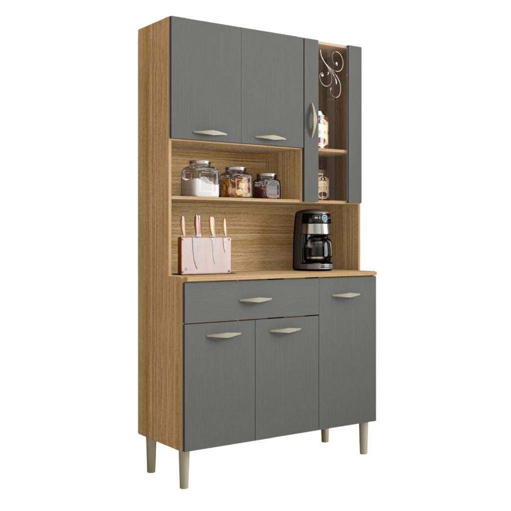 Armário de Cozinha Completa Golden 6 Portas 1 Gaveta Freijó / Grafite em Oferta na Shopee