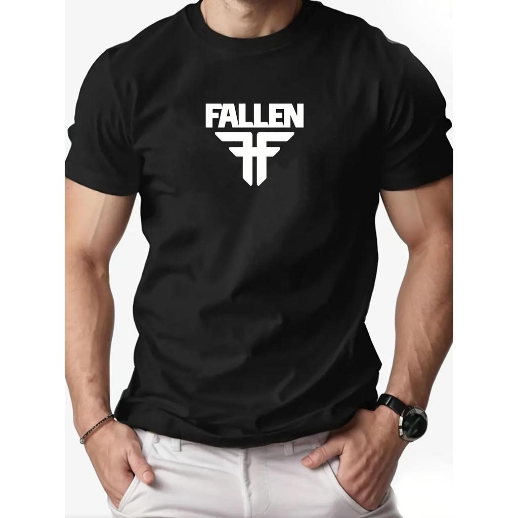 Camiseta Masculina FALLEN com Estampa Gráfica - Letras e Logo BOLD em Branco, Tecido de Malha Respiravel, Corte Regular