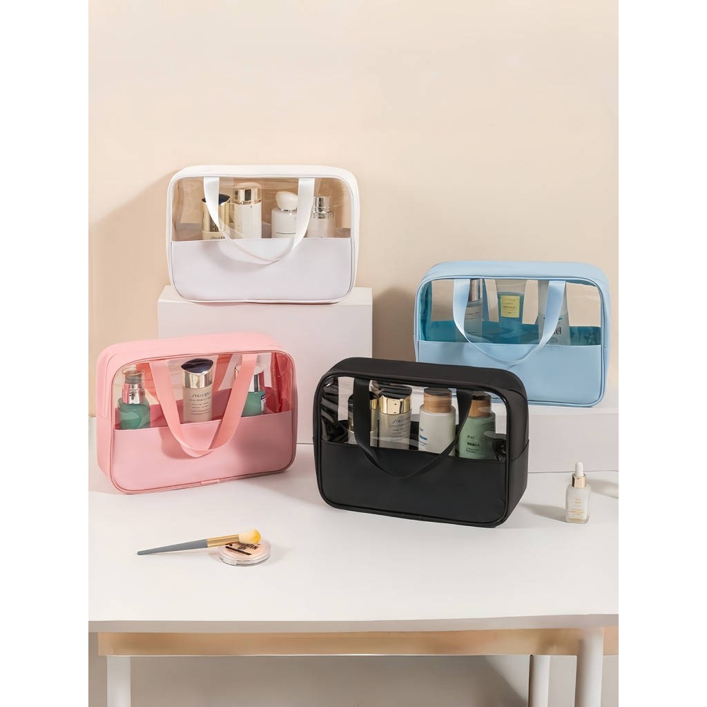 Imagem KIT 3 Necessaire Bolsa Portátil Transparente Para Viagem Cosméticos Produtos De Higiene Pessoal