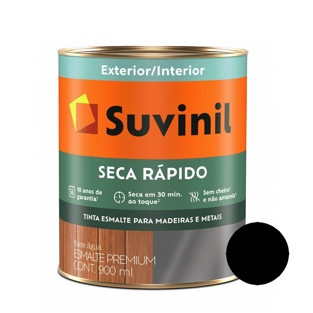 Esmalte Brilhante Preto Base Agua Seca Rápido Suvinil