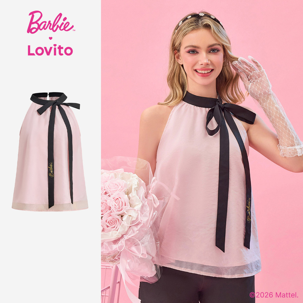 (New arrival) Barbie™ X Lovito Top Casual Colorblock Leve Flexível Primavera/Verão Mulheres TKBL2PAD045 em Oferta na Shopee