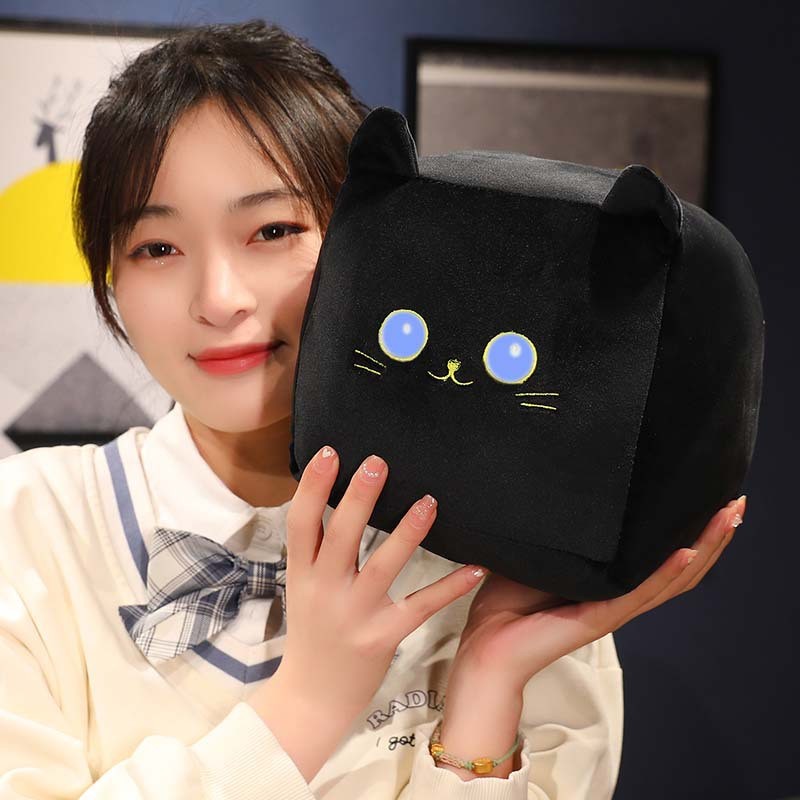 Nova Chegada Bonito Gato Quadrado Brinquedo De Pelúcia Preto Branco Gatinho Bicho Almofada Macia Travesseiro Tapete De A