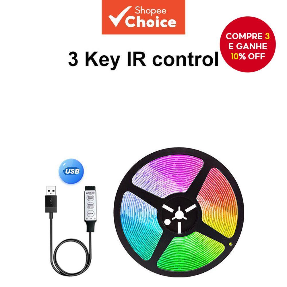 Fita de LED RGB 5050 - comprimentos de 1M a 15M, 16 cores que mudam, alimentada por USB com controle remoto Bluetooth, em Oferta na Shopee