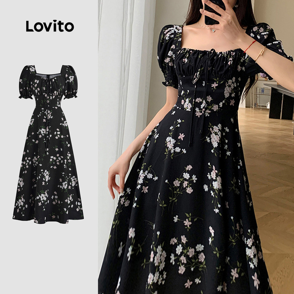 Lovito Vestido Elegante Floral Com Cadarço Vestido De Verão Para Mulheres L123ED059 em Oferta na Shopee